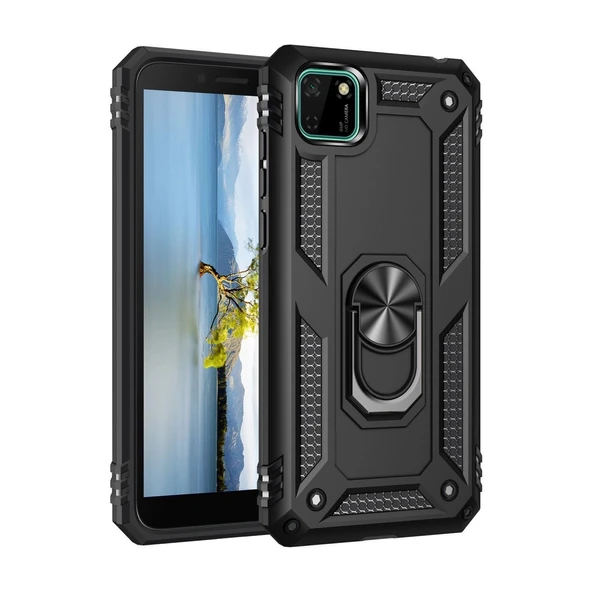 Huawei Y5p Kılıf Sofya Yüzüklü Silikon Kapak - Siyah ürün görseli 1