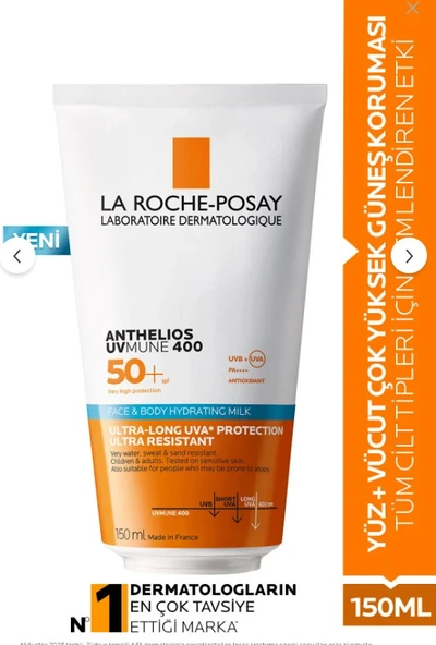 La Roche Posay Anthelios Uvmune SPF50+ Yüz ve Vücut Güneş Sütü 150 ml ürün görseli 1