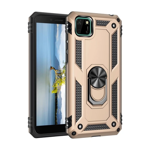 Huawei Y5p Kılıf Sofya Yüzüklü Silikon Kapak - Gold ürün görseli 1