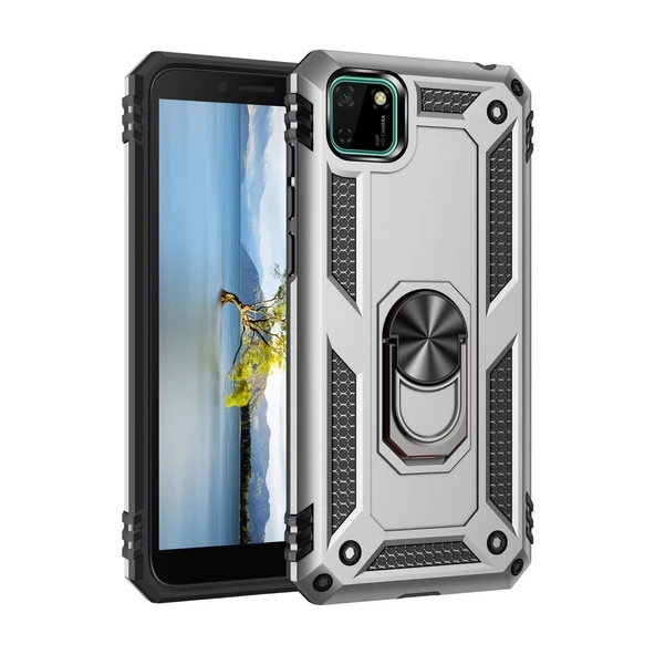 Huawei Y5p Kılıf Sofya Yüzüklü Silikon Kapak - Gümüş ürün görseli 1