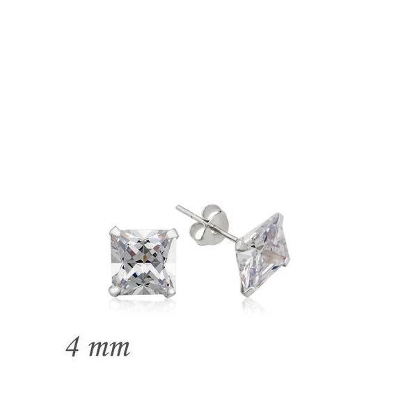 Norino Gümüş Kare Tek Taş Zirkon Küpe - 4 mm ürün görseli 1