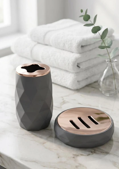 Akrilik Rose Banyo Seti - 4 Parça, Gri - Resim 3