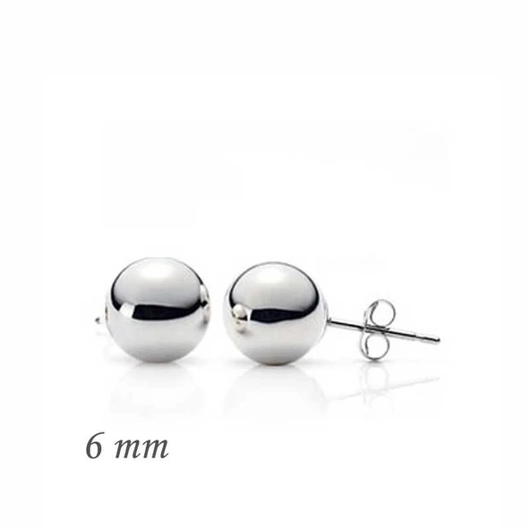 Norino 925 Ayar Gümüş Top Küpe - 6 mm ürün görseli 1