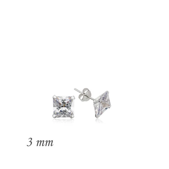 Norino Gümüş Kare Tek Taş Zirkon Küpe - 3 mm ürün görseli 1