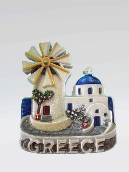 Greece (Yunanistan) Temalı Kabartmalı Polyester Magnet Buzdolabı Süsü – 6 cm x 7,5 cm (kod:1083) ürün görseli 1