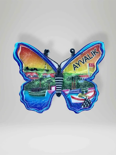 AYVALIK Temalı Kelebek Şeklinde Polyester Magnet Buzdolabı Süsü ürün görseli 1