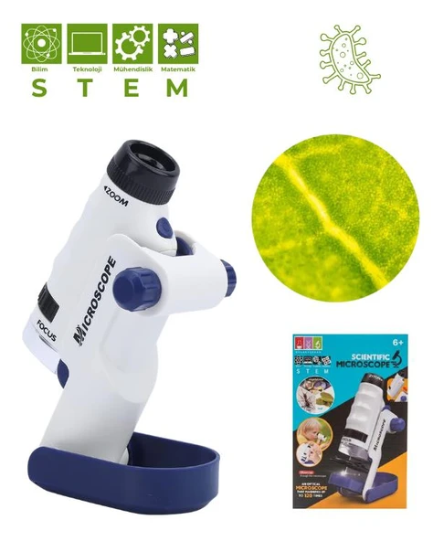 Temel Taşınabilir Işıklı Stantlı Çocuk Mikroskobu 60x 120x, STEM Eğitim ve Keşif Seti ürün görseli 1