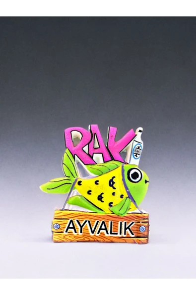 Rakı Balık Ayvalık Yazılı Polyester Magnet 5,5 cm x 6,5 cm ebat ürün görseli 1
