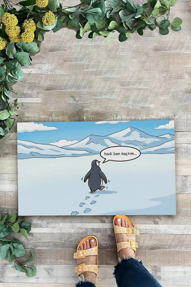 Valerine Life Nihilist Penguen Hadi Ben Kaçtım Dijital Baskılı Ev Ofis İş Yeri Kapı Önü Paspası 45x70cm ürün görseli 1