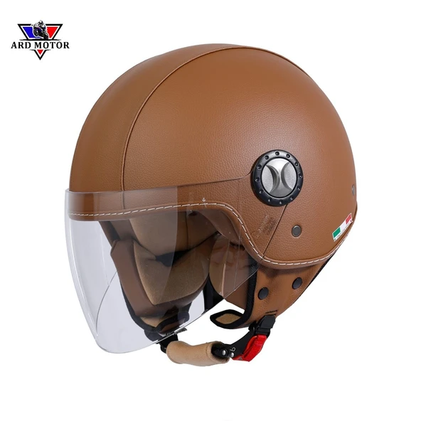 SWAY SW 701 KAHVERENGİ DERİ YARIM KASK ürün görseli 1