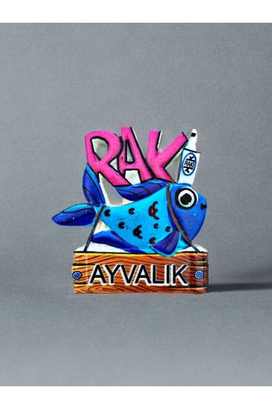 Rakı Balık Ayvalık Yazılı Polyester Magnet 5,5 cm x 6,5 cm ebat ürün görseli 1