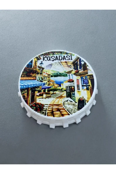 KUŞADASI Temalı Kapak Şeklinde Açacak Magnet Şişe Açacağı  Bej ürün görseli 1