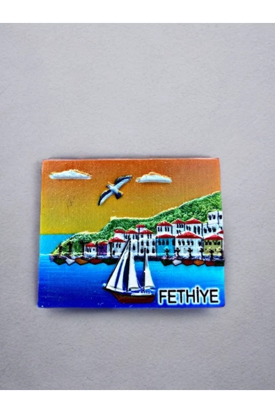 FETHİYE Temalı Kabartma Polyester Magnet. 8cm x 7 cm. ürün görseli 1