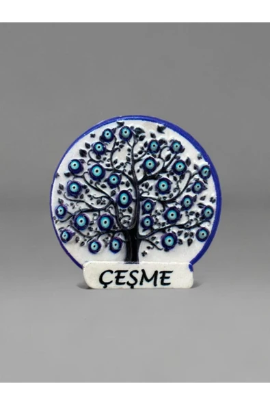 ÇEŞME Temalı Kabartmalı Polyester Magnet 6,5 cm çap  Lacivert ürün görseli 1