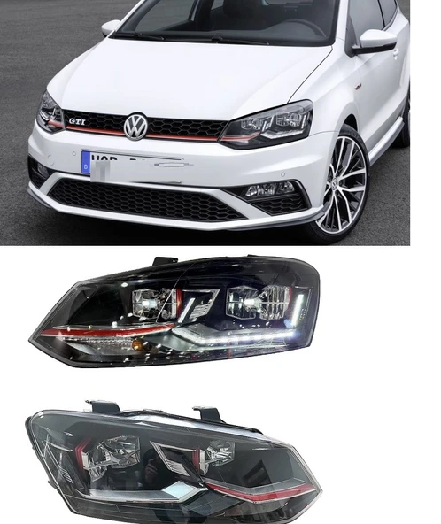 vw polo 6r 2009.2014 uyumlu kırmızı şeritli  gti ful led far ürün görseli 1