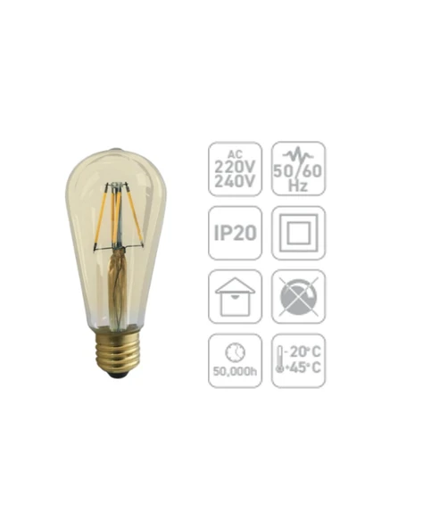 ACK AB46-00420 4W ST64 E27 2200K Rustik Led Ampul - Resim 2