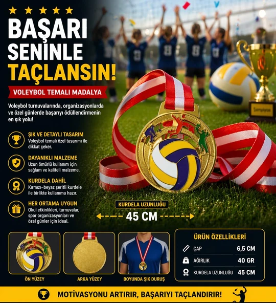 Avessa Mad-Vol-1 Voleybol Figürlü Madalya 6,5 Cm ürün görseli 1