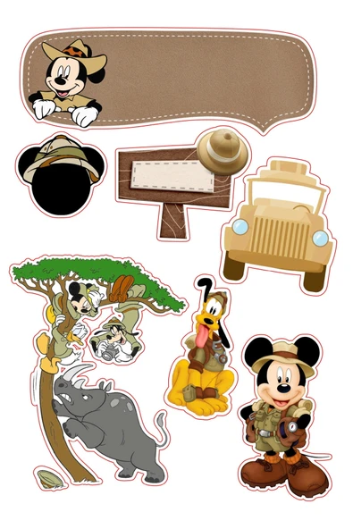 hediyehobihersey Mickey Safari Şekerli Kağıda Baskı Yenilebilir Kağıt Pasta Baskısı ürün görseli 1