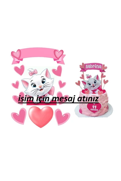 hediyehobihersey Miss Cat Resimli Yenilebilir Pasta Üstü Şeker Kağıdı Baskısı, Yenilebilir Baskı, Şekerli Kağıt ürün görseli 1