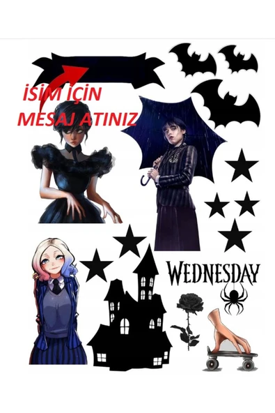hediyehobihersey Wednesdey Şekerli Kağıda Baskı Yenilebilir Kağıt Pasta Baskısı (İSİM İÇİN MSJ ATINIZ) ürün görseli 1