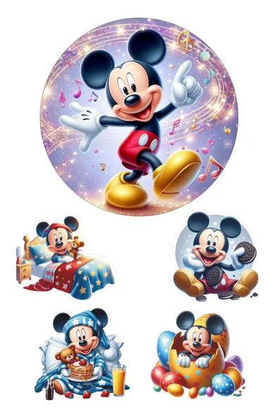BatıDoğu Yenilebilir Yuvarlak Pasta ve Figür Resim Baskısı Şekerli Kağıt Mickey Mouse Temalı 11 ürün görseli 1