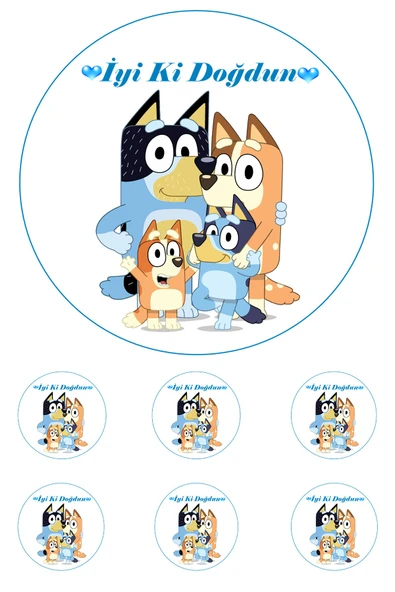 Pasta9 Bluey Yenilebilir Pasta Resmi Pirinç Kağıdından 6-8-10 Kişilik Pastaya Uygun 16 Cm ürün görseli 1