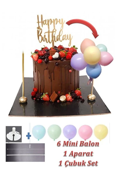 hediyehobihersey 6lı Mini Makaron Pasta Balonu, Aparatı ve Çubuğu Set ürün görseli 1