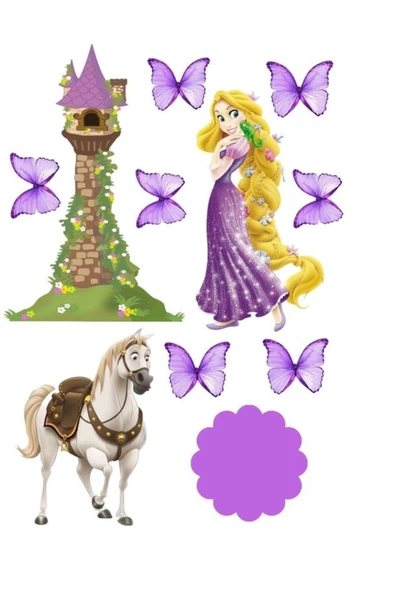 hediyehobihersey Rapunzel Şekerli Kağıda Baskı Yenilebilir Kağıt Pasta Baskısı ürün görseli 1
