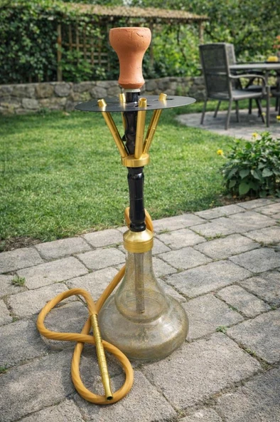 Nargile Takımı – 65 cm Orta Boy – Cam Şişe 21 cm – Ev & Kafe İçin Şık Nargile Seti ürün görseli 1