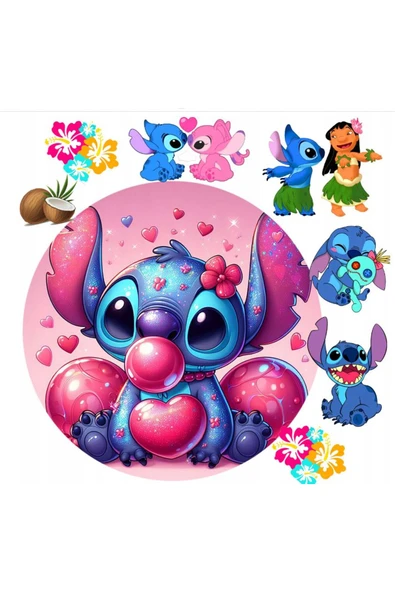 hediyehobihersey Stitch ve lilo Yenilebilir Pasta Kurabiye Şeker Hamuru Kağıt Baskısı ürün görseli 1