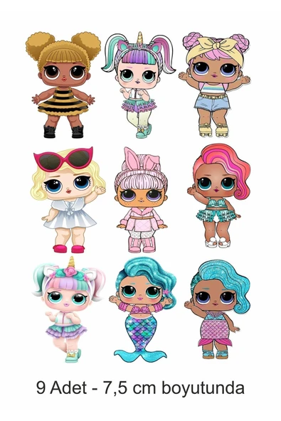 printiks Lol Bebek 9 Adet Karakteri Yenilebilir Pasta Süsü Kurabiye Cupcake Üzeri Şeker Hamuru Kağıt Baskısı ürün görseli 1