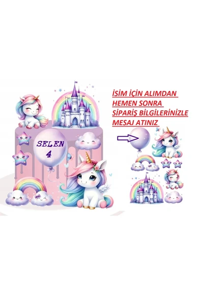 hediyehobihersey Sevimli Unicorn Yenilebilir Resimli Pasta, Pasta Resmi, Şekerli Kağıt Baskısı, Yenilebilir Kağıt ürün görseli 1
