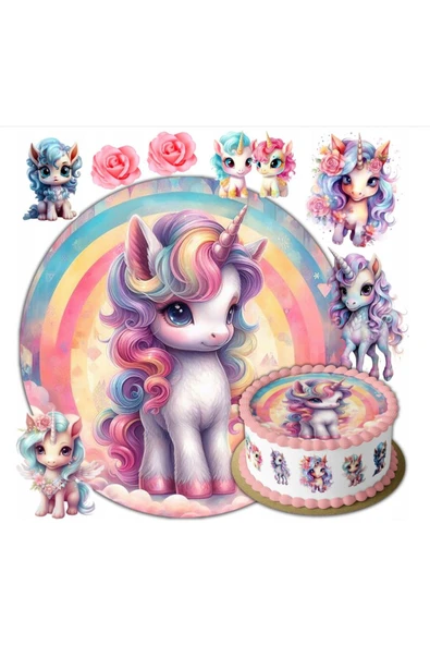 hediyehobihersey Yeni Unicorn Şekerli Kağıda Baskı Yenilebilir Kağıt Pasta Baskısı ürün görseli 1