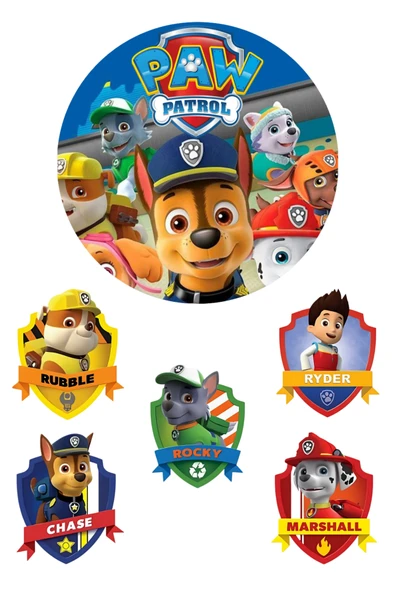 BatıDoğu Yenilebilir Yuvarlak Pasta ve Figür Resim Baskısı Şekerli Kağıt Paw Patrol Temalı 18 ürün görseli 1
