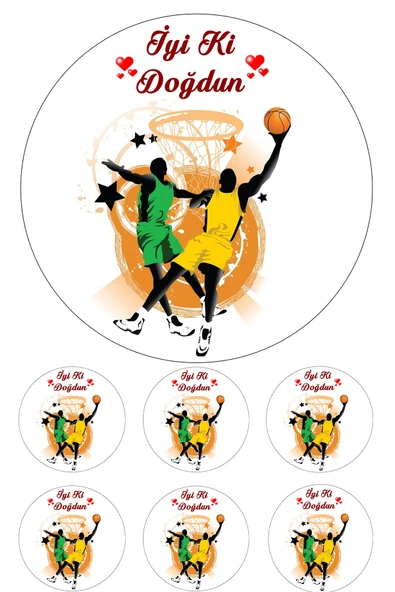 Pasta9 Yenilebilir Pasta Resmi Basketbol Modelli Pirinç Kağıdından 6-8-10 Kişilik Pastaya Uygun 16 cm ürün görseli 1