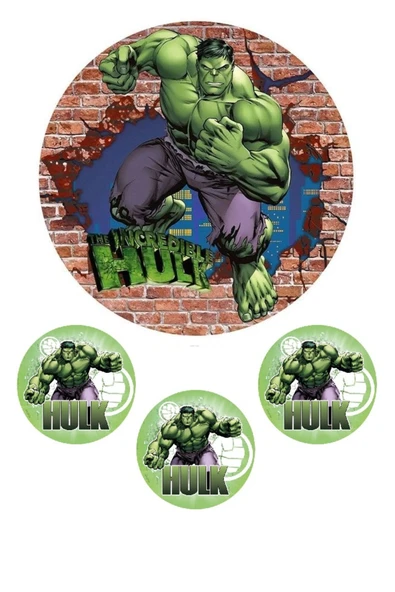 hediyehobihersey Hulk Yeşil Dev Şekerli Kağıda Baskı Yenilebilir Kağıt Pasta Baskısı ürün görseli 1