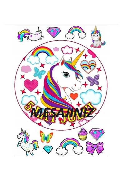 hediyehobihersey Yeni Unicorn Şekerli Kağıda Baskı Yenilebilir Kağıt Pasta Baskısı (NOTİÇİN MSJ ATINIZ) ürün görseli 1