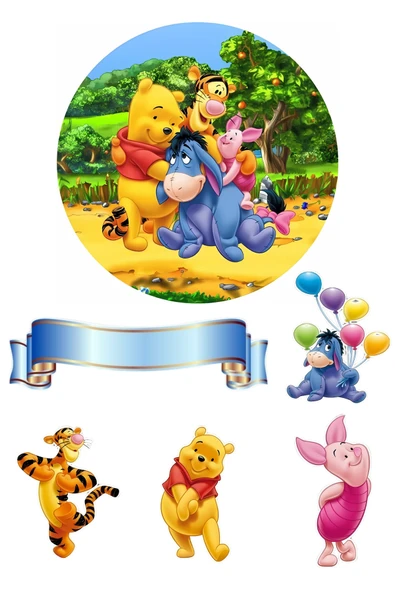 BatıDoğu Yenilebilir Yuvarlak Pasta ve Figür Resim Baskısı Şekerli Kağıt Winnie The Pooh Temalı 39 ürün görseli 1