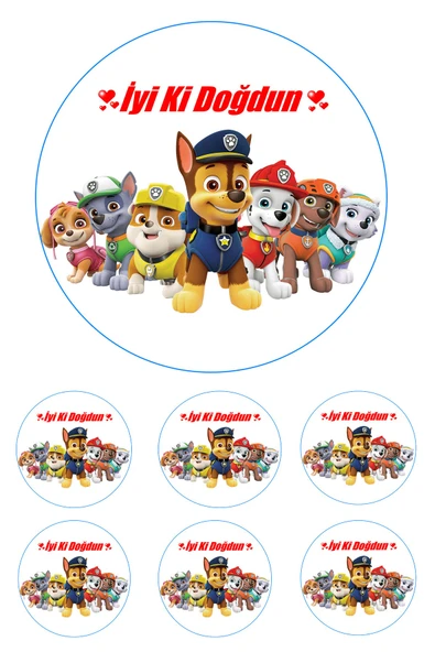 Pasta9 Paw Patrol Yenilebilir Pasta Resmi Pirinç Kağıdından 6-8-10 Kişilik Pastaya Uygun 16 Cm ürün görseli 1