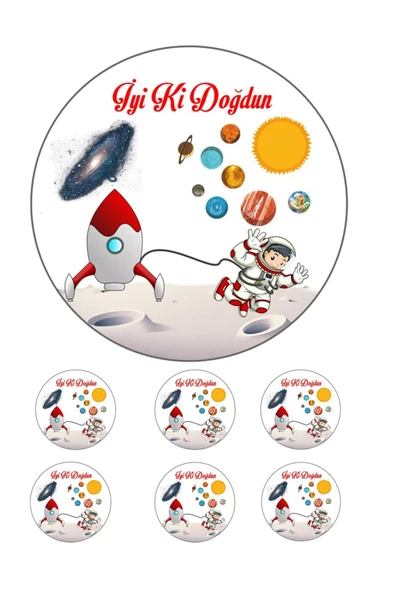 hediyehobihersey Uzay Astronot Yenilebilir Resimli Pasta, Pasta Resmi, Şekerli Kağıt Baskısı ürün görseli 1