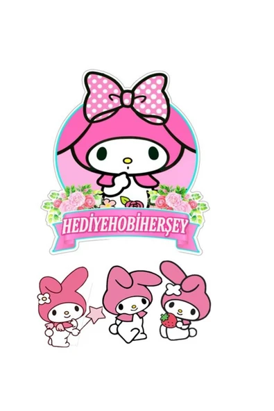 hediyehobihersey My Melody Şekerli Kağıda Baskı Yenilebilir Kağıt Pasta Baskısı (İSİM İÇİN MESAJ ATINIZ) ürün görseli 1