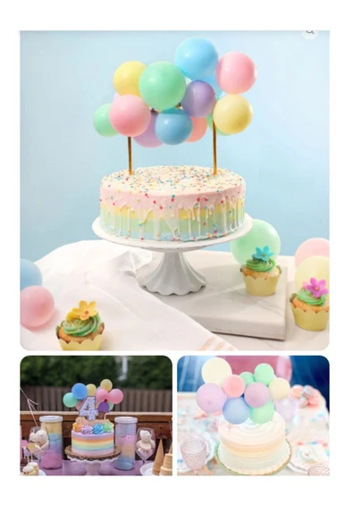 hediyehobihersey Krom Mavi, Krom Mor, Pastel Mavi Mini Balon Pasta Seti ürün görseli 1