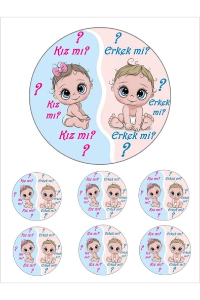 Pasta9 Yenilebilir Pasta Resmi Kızmı Erkekmi Pirinç Kağıdından 6-8-10 Kişilik Pastaya Uygun 16 cm ürün görseli 1