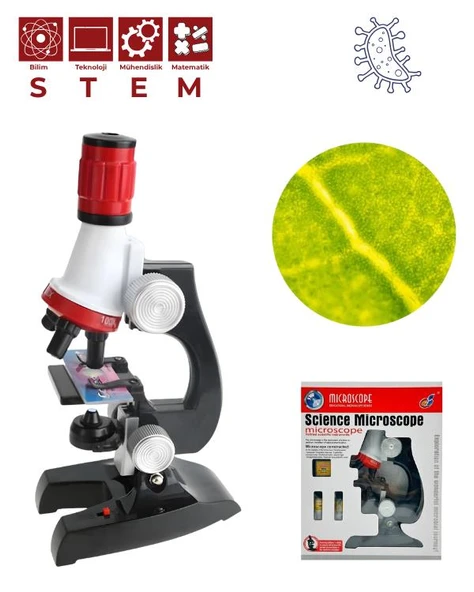 Temel Işıklı Bilimsel Çocuk Mikroskobu 100x 400x 1200x, STEM Eğitim ve Deney Seti ürün görseli 1