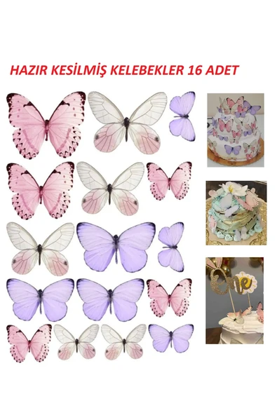 hediyehobihersey Hazır Kesilmiş Kelebekler Şekerli Kağıda Baskı Yenilebilir Kağıt Pasta Baskısı ürün görseli 1