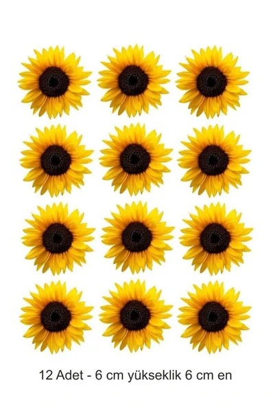 printiks Ayçiçeği 12 Adet Yenilebilir Yazılı Pasta Süsü Kurabiye Cupcake Üzeri Şeker Hamuru Kağıt Baskısı ürün görseli 1