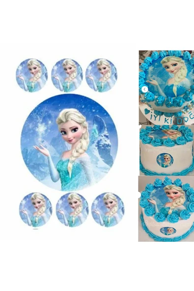 hediyehobihersey For Elsa Resimli Özel Yuvarlak Ve Kare Şekerli Kağıt Yenilebilir Kağıt Üzerine Resimli Pasta ürün görseli 1