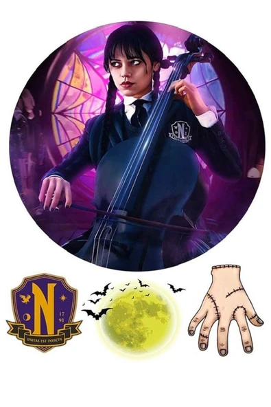 hediyehobihersey Wednesday Adams Yenilebilir Pasta Kurabiye Şeker Hamuru Kağıt Baskısı ürün görseli 1