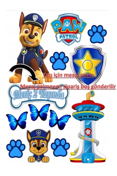 hediyehobihersey Kişiye Özel Yazılı Paw Şekerli Kağıda Baskı Yenilebilir Kağıt Pasta Baskısı ürün görseli 1