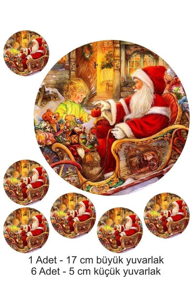 hediyehobihersey Noel Baba Santa Claus 7 Adet A4 Yenilebilir Süsü Pasta Kurabiye Şeker Hamuru Kağıt Baskısı ürün görseli 1